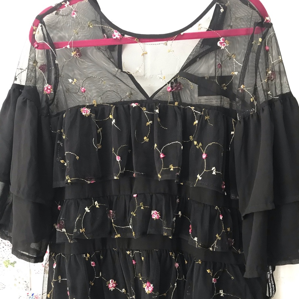 Black embroidered layered dress